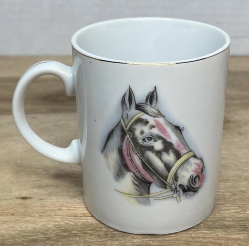 Vintage Equestrian Horse Porcelain Mug Japan Horse Heads