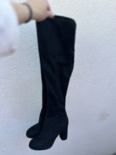 Black Over the Knee Faux Suede Block Heel Pull On Women's Boots Round Toe