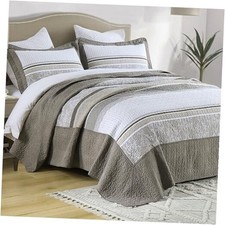 100 Cotton Bedspread, Oversized California King XL 128"x120" Taupe/Gray/White