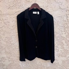 Chico s Travellers Black Blazer Style Top Tan Stitching Size 1 Medium