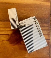 S.T. Dupont Paris Silver-Plated Gas Lighter — Ribbed Design, 1990s