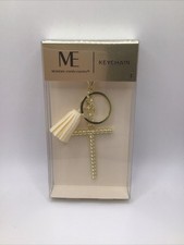 Modern Expressions Initial "T Monogram Keychain with Gold Cream Tassels