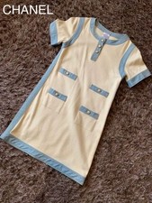 CHANEL Denim Dress M White Solid Luxury Vintage 38 Fashion Womens