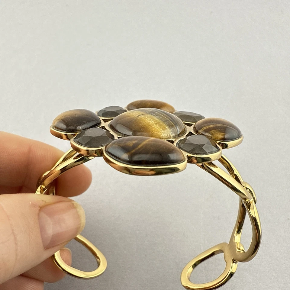 Brazalete Studio Barse Ojo de Tigre Cabujón Bronce Dorado HSN Caja de Piedras Preciosas Foto 3 de 4