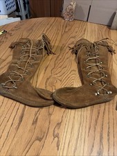 MINNETONKA Boho Hippie Knee Hi Lace Up Fringe Leather Moccasin Boots Size 5
