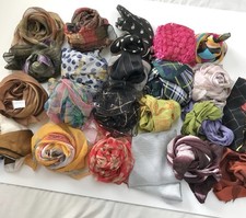 Vintage Scarf Lot of 24 Silk, Cotton Polyester Assorted Colors Patterns Neck