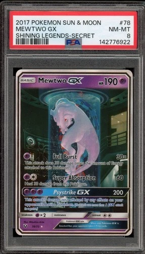 Pokemon Mewtwo GX Shining Legends Secret Rare #78 PSA 8