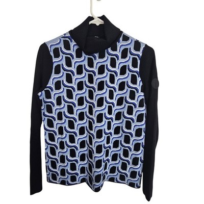 Talbots Womens Abstract Geometric Turtleneck Sweater Size PS Preppy Artsy Blue