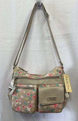 MultiSac Houston Large Crossbody Bag Teeny Blooms Floral NWT Beige Multi Pocket 