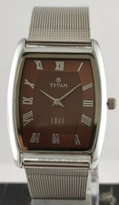 Bellissimo Orologio Uomo Titan Edge Quarzo Quadrante Marrone Cinturino Acciaio "Keep Good Time"