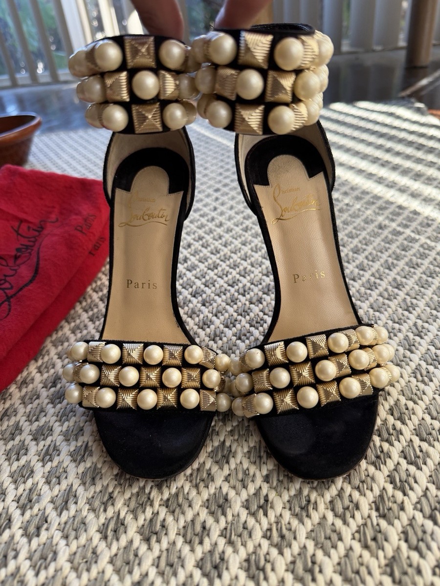 Christian Louboutin Tudor Ball 100 Embellished Pearl Suede Heels