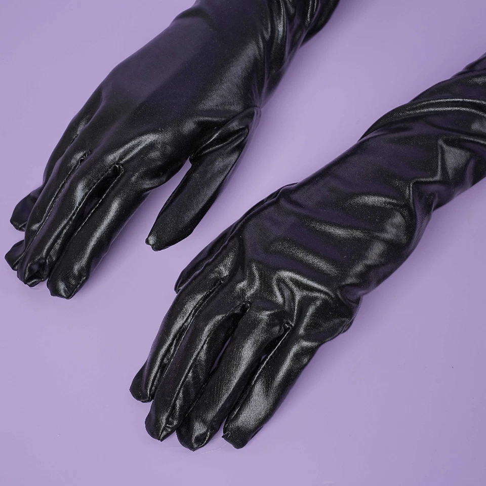 Gants Longs Emaille Cuir Noir Bondage Fête Costume D'opéra Jouets Sexuels Femmes - Photo 2/4