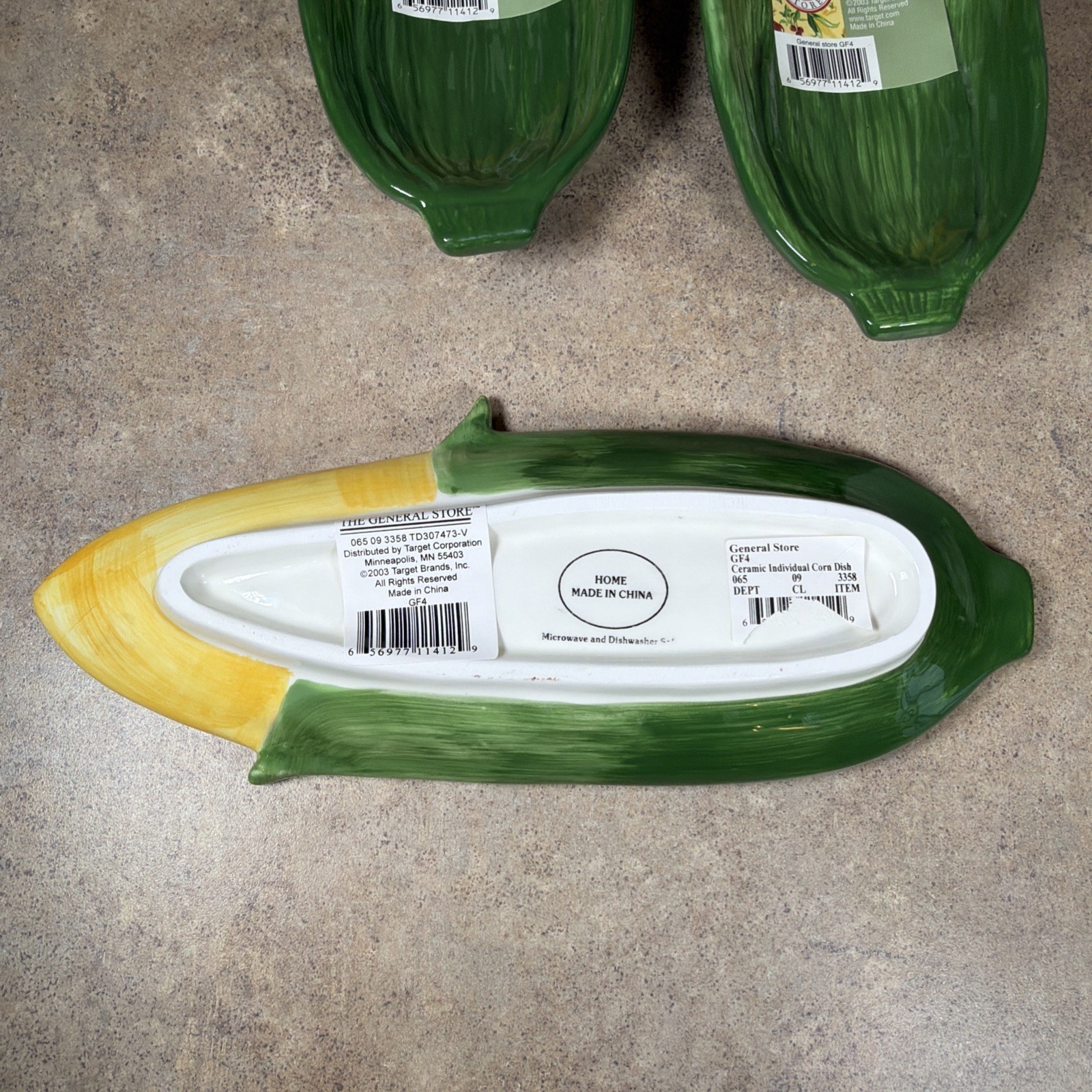 Vintage Set of 3 Individual Corn on the Cob Dishes Holder Ceramic 2003 NOS