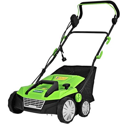 13Amp Corded Scarifier 15'' Electric Lawn Dethatcher w/50L Collection Bag Green