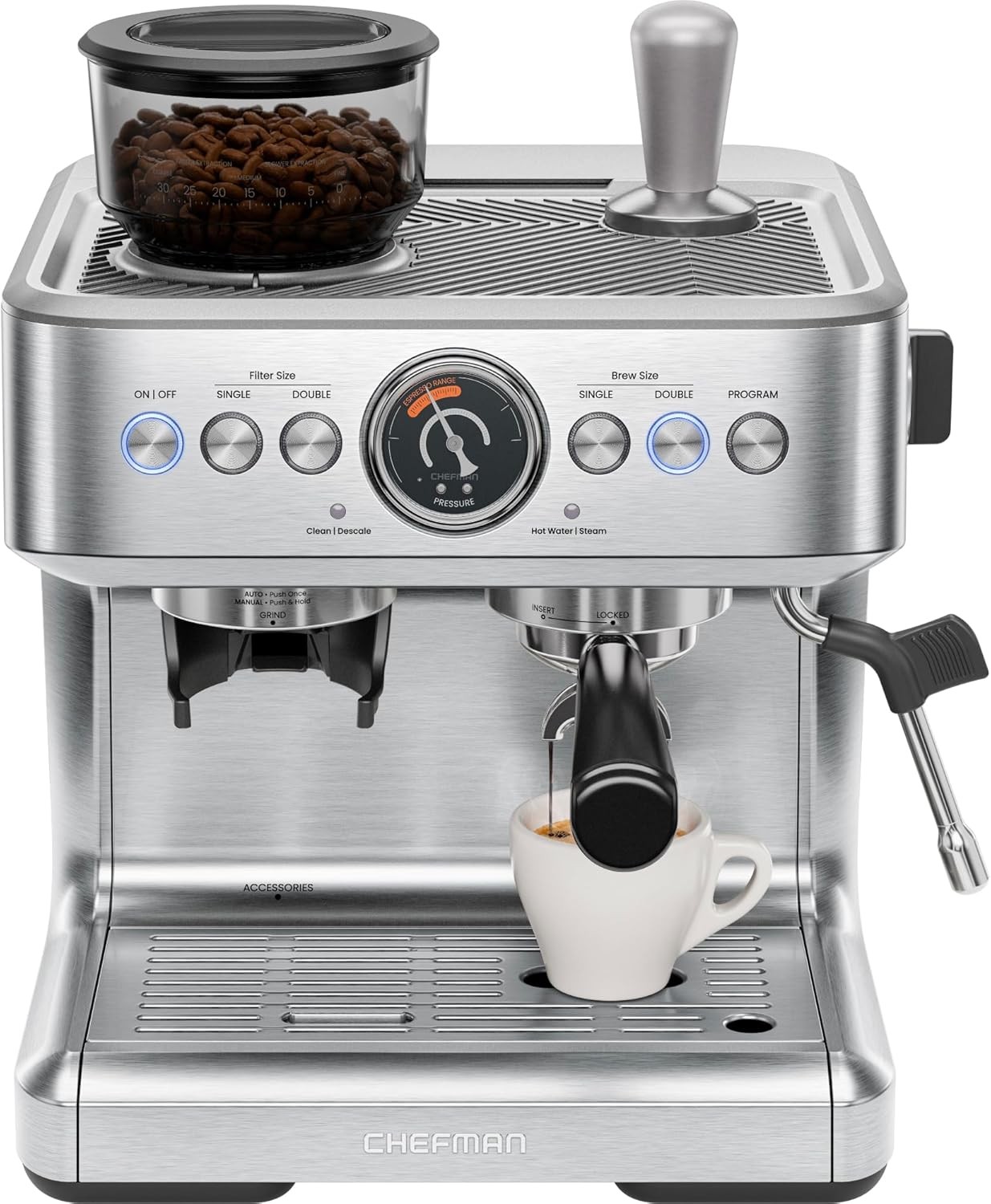 Chefman Crema Supreme 15 Bar Espresso Machine with Milk Frother (Open Box)