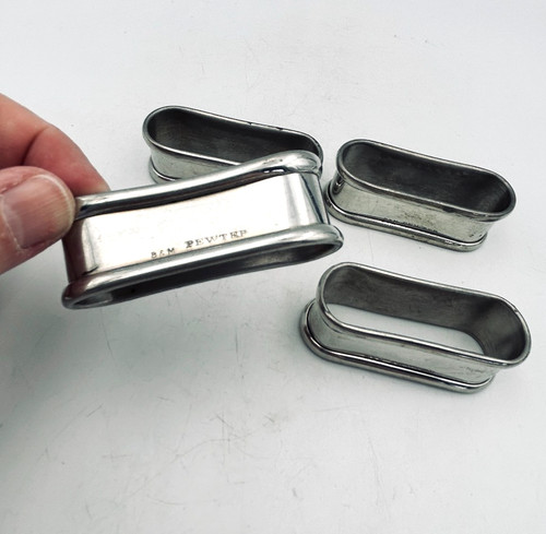 B & M Pewter Norway Rectangular Napkin Rings Holders Set of 4 Colonial Vintage