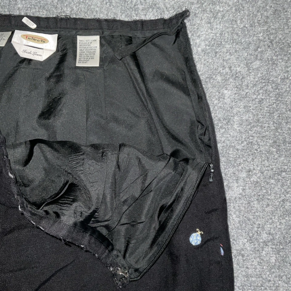 Pantalones Talbots para mujer talla 10 negros irlandeses de lino bordado artístico caprichoso jardín Foto 3 de 4