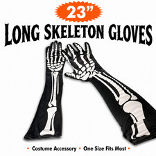 23" LONG SKELETON GLOVES Black White Bones Hand Halloween Opera Costume Body Arm