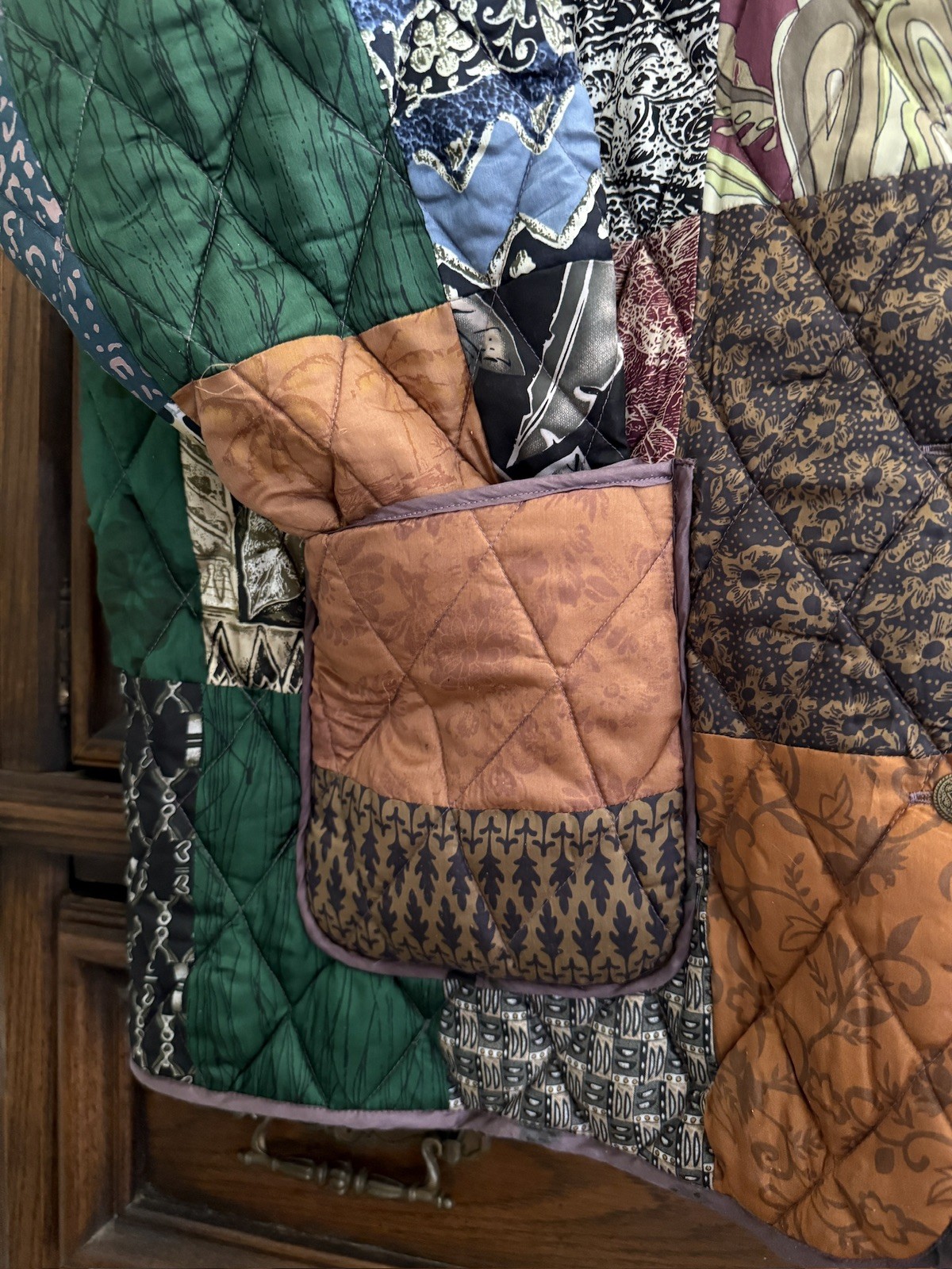 Quilted Patchwork Jacket Silk Reversible XXL Colo… - image 8