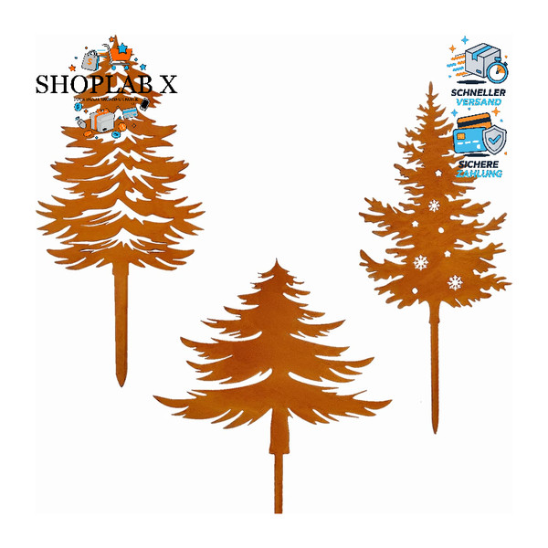 Rost Baum Deko Weihnachtsbaum Metall Gartenstecker Weihnachtsdeko Outdoor 3Er-image