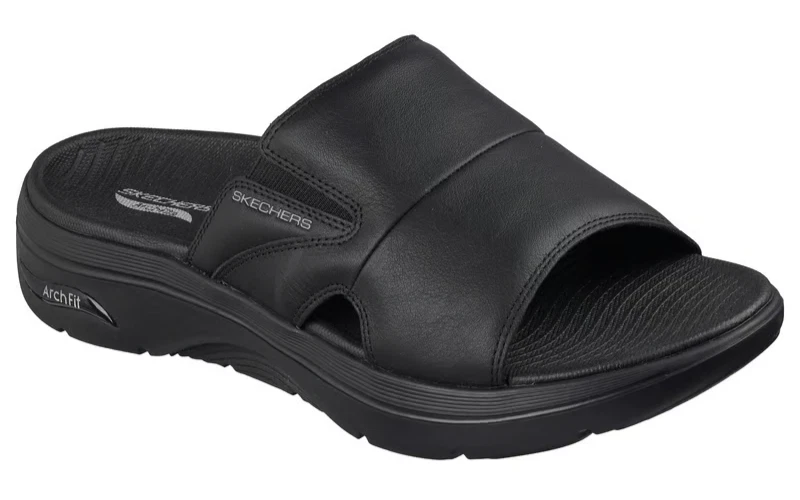 NEW MENS SKECHERS GO WALK ARCH FIT 2.0 ULTRA SPAN II Black LEATHER Sandals