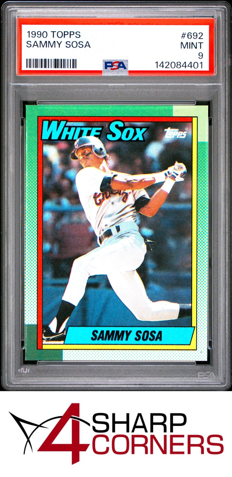 1990 TOPPS #692 SAMMY SOSA RC WHITE SOX PSA 9 view 1
