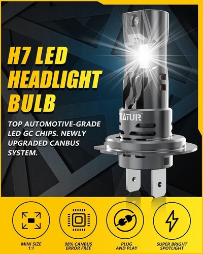 KATUR H7 LED Headlight Bulbs 30000LM, Upgraded 6000K Xenon White Wireless H7 LED - Picture 6 of 8