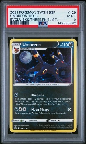 2021 POKEMON SWSH BLACK STAR PROMO #129 UMBREON-HOLO PSA 9