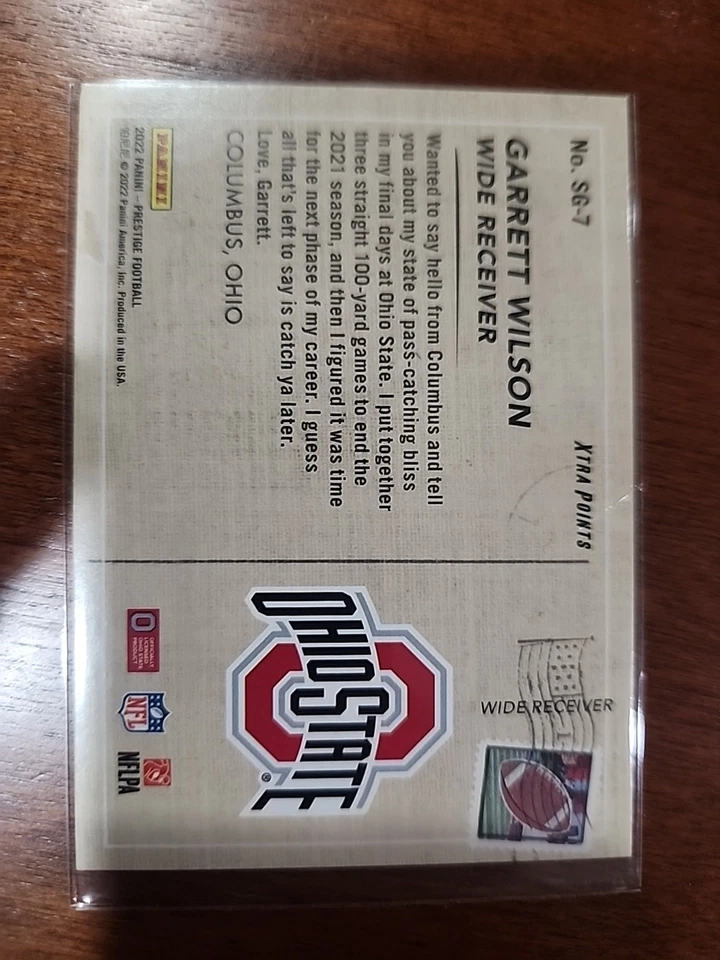 GOLD /99 Garrett Wilson 2022 Panini Prestige Season Greetings #SG-7 - Image 3 of 3