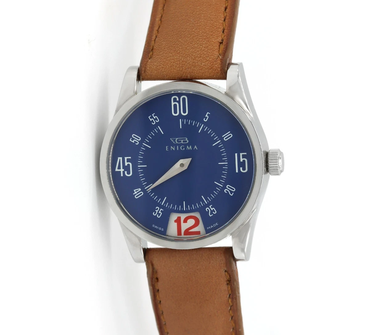 GB Enigma Gianni Bulgari Jump Hour Watch Blue Dial Swiss Steel 