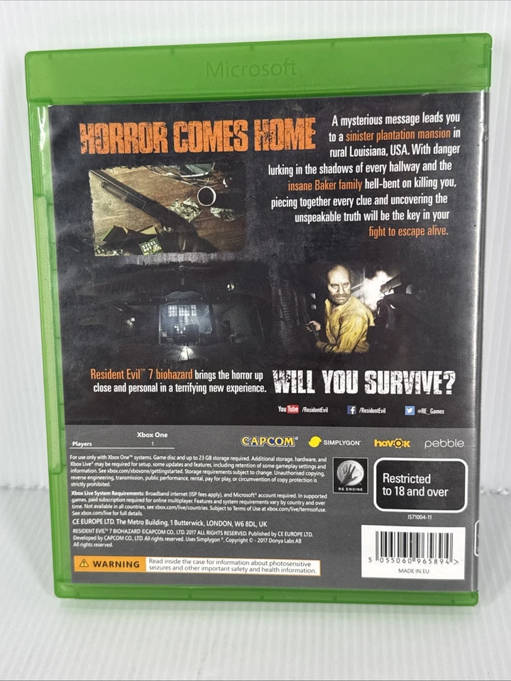 Resident Evil 7 Biohazard Xbox One Game Good Condition Capcom R18+ - Image 2 of 4