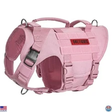 Large Tactical Dog Harness, No Pull, Adjustable Vest with Handle, Pink