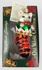 The Merck Family's Old World Christmas Kitten In Stocking Glass Ornament In Box
