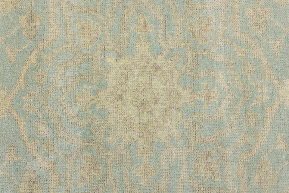 6x6 ft Handmade Muted Aqua Blue Floral Wool Oriental Round Rug Decor Carpet - Image 3 of 4
