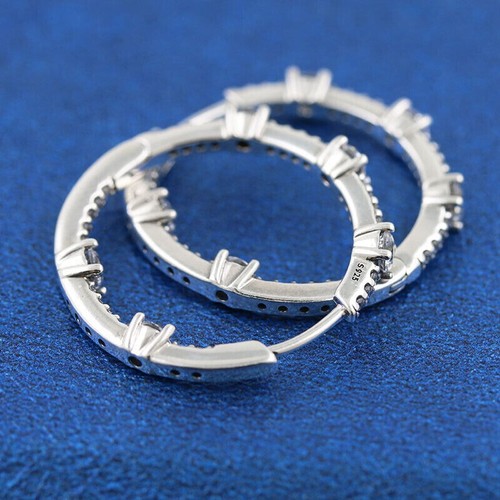 1.84 Ct Round Cut Simulated Diamond Engagement Hoop Earrings 925 Sterling Silver - Picture 3 of 5