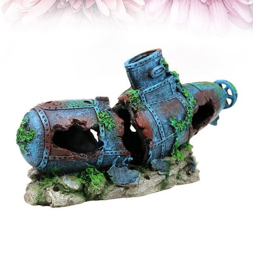 Hollow Submarine Resin Habitat Fish Tank Decorative Props Aquarium Sunken soldes Ship