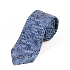 Holt Renfrew Blue Paisley Glen Check Silk Tie 8743