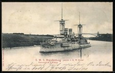 AK SMS Brandenburg passiert d. K. W. Kanal, Panzerschiff I Klasse, Ostasiengesc 