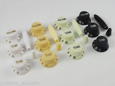 KNOBS & TIPS SET for USA/Mex Fender & all other Stratocaster guitars 4 colours