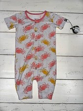 NEW 6-12 Months Sweet Bamboo Soft Stretchy Pink Yellow Crab Short Romper 34
