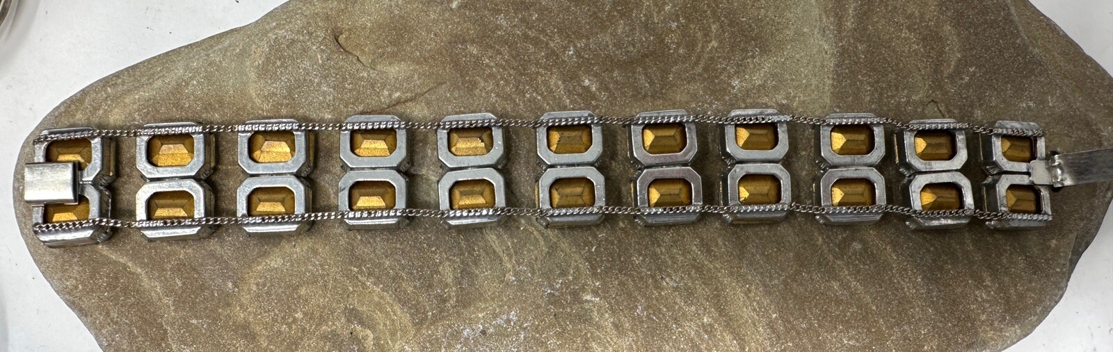 Vintage  Sparkly Rectangular Rhinestone Double Ro… - image 4