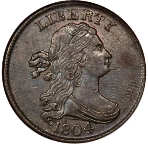 1804 Half Cent, Draped Bust, Spiked Chin, MS63BN NGC