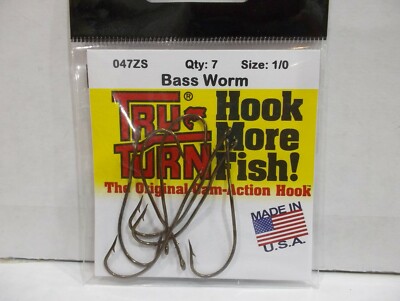 Tru Turn Bass Worm 047ZS fishing hooks Made in USA choose your size!  NIP