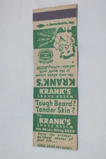 Krank's Shave Kreem Advertising 20 Front Strike Matchbook Cover
