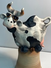 Vintage Cow Perched On A Ringing Bell Figurine