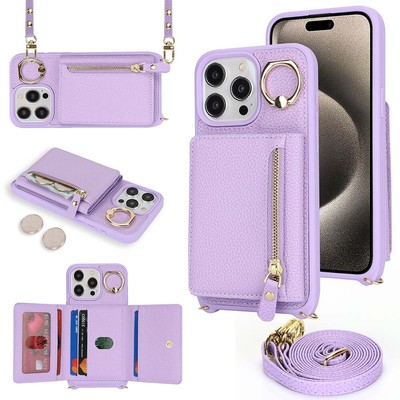 Neu Zipper PU Stand Wallet Card Case Wrist Strap For iPhone 15 14 Pro Max 13 12