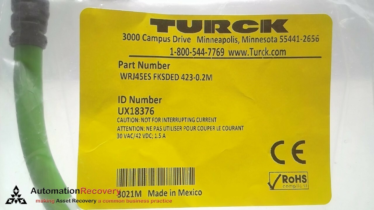 TURCK WRJ45ES FKSDED 423-0.2M, PROFINET CABLE ASSEMBLY, UX18376, NEW ...