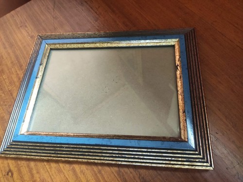 7 x 9 Gold and Blue Picture Frame- Used-Made to look antique. Plastic, Glass