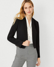 NEW ANN TAYLOR 179 BLACK DOUBLE KNIT CUTAWAY BLAZER SZ 4P 4 PETITE