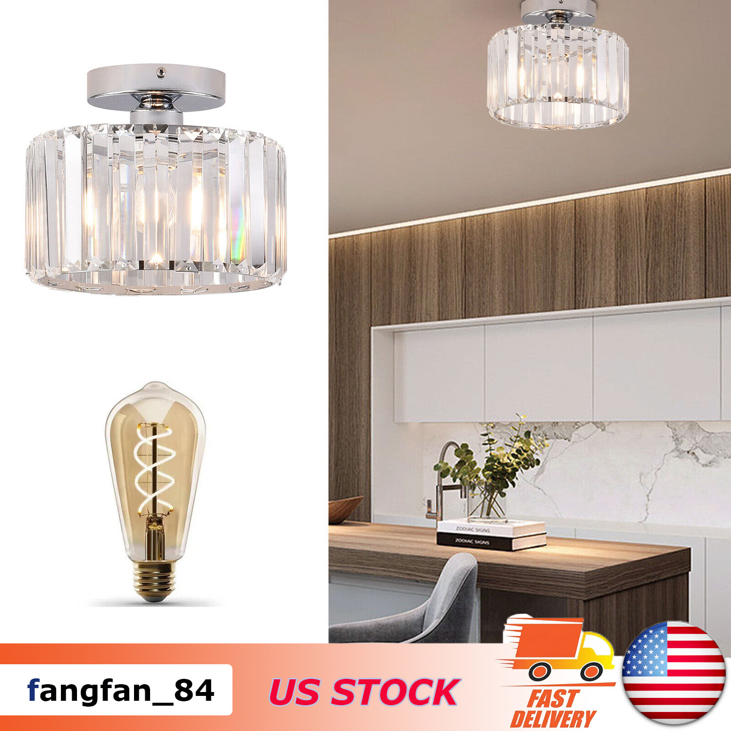 Modern Chandelier Light Crystal Ceiling Light Fixture Flush Mount Ceiling Lamp